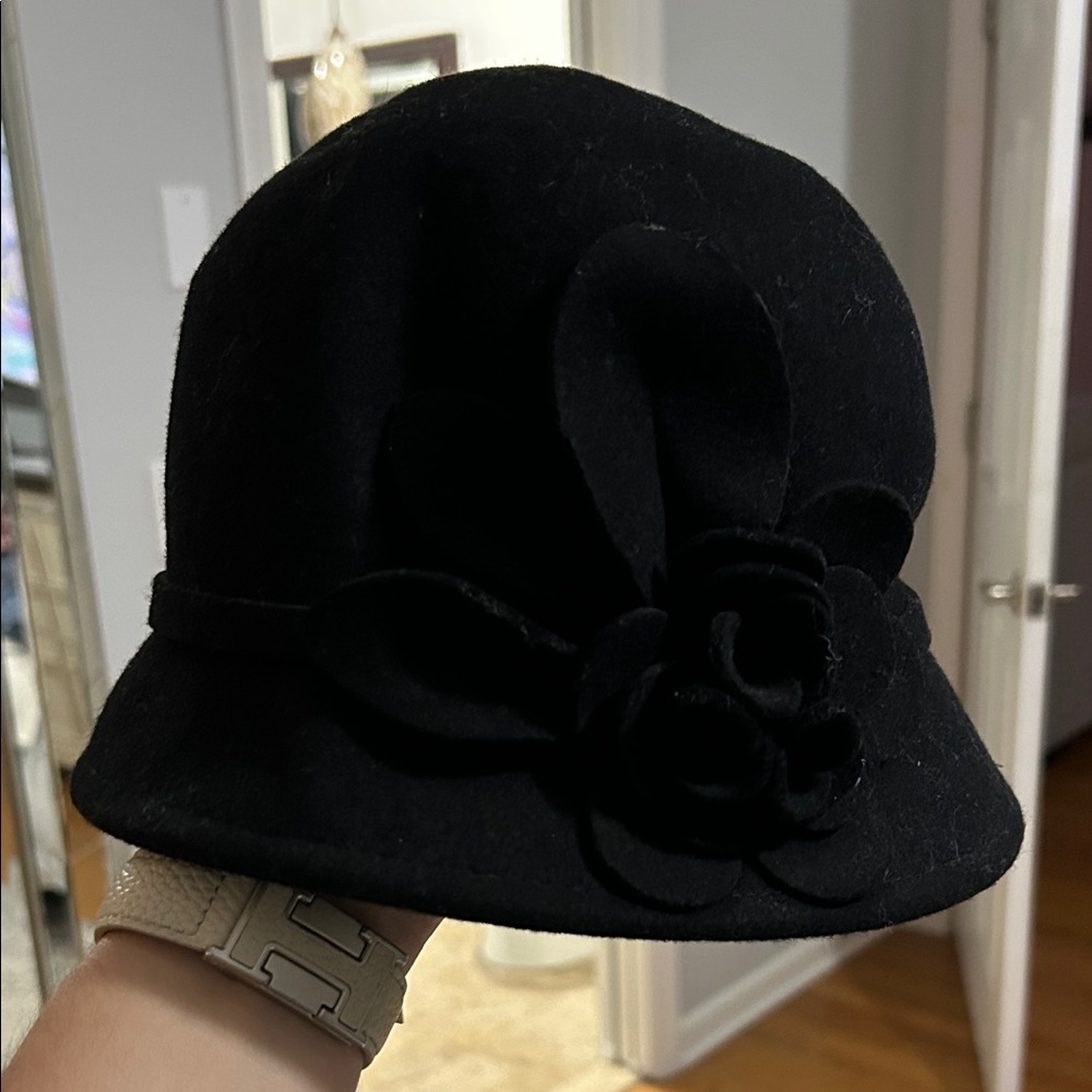 Nine West Black Hat with Floral Design